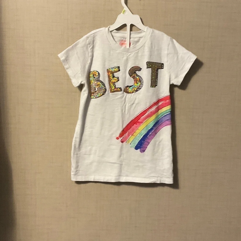Crewcuts White Sequin 'Best' Rainbow Tee